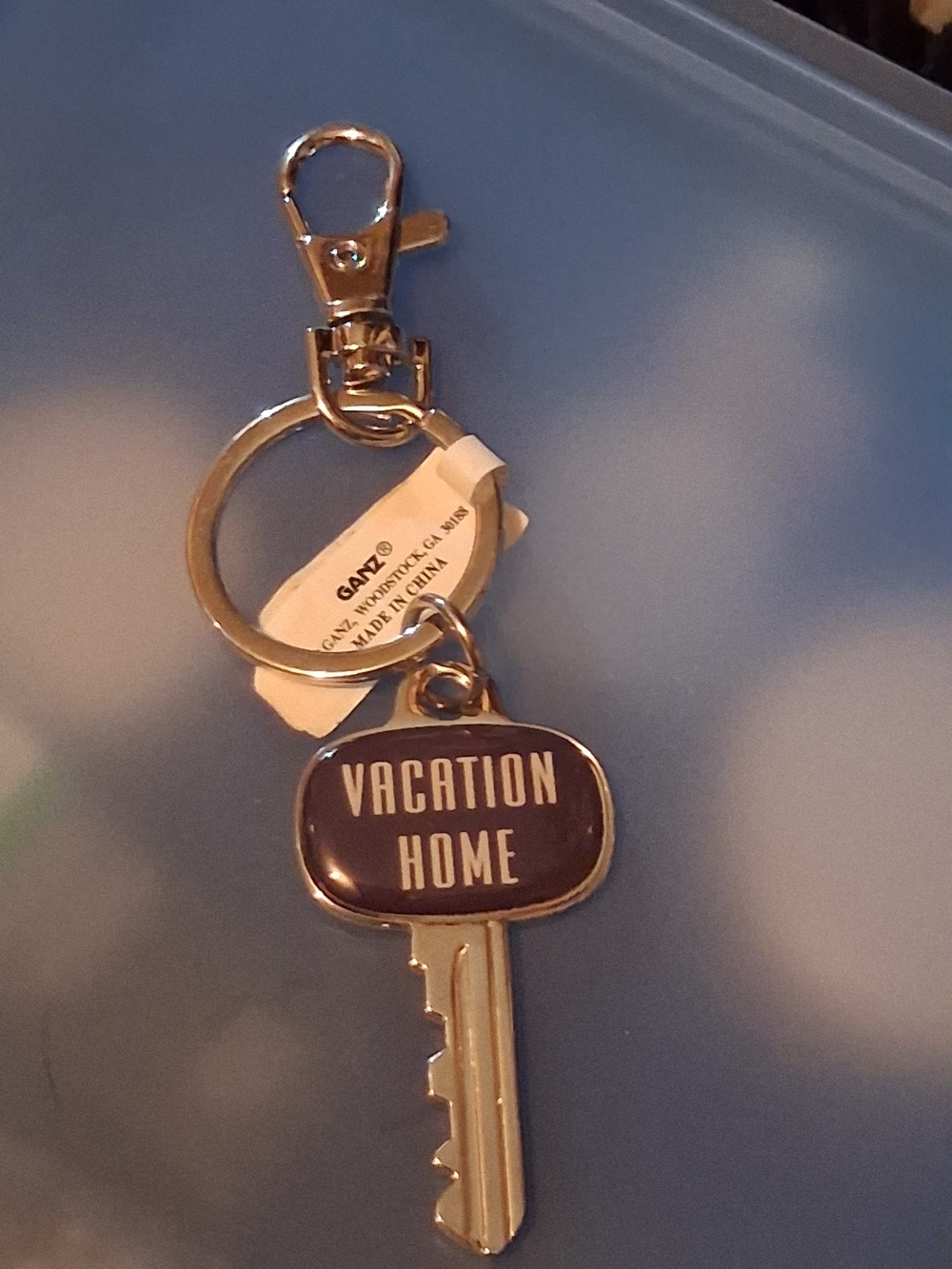 Vacation Home Keychain Charm - Silver & Purple